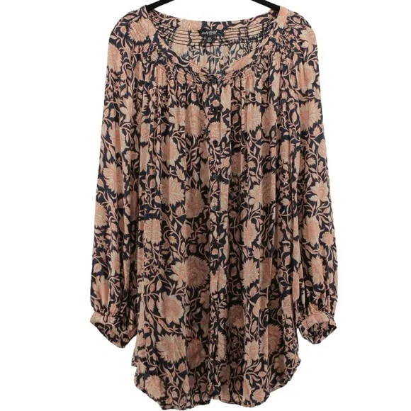 Lucky Brand Blue and Orange Babydoll Peasant Blouse Garden Summer Size 2X - Picture 2 of 8